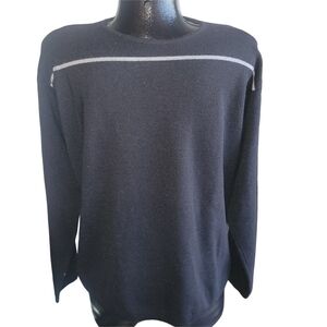 Harry Rosen Black Merino Wool Blend Sweater with Gray Stripe Size M